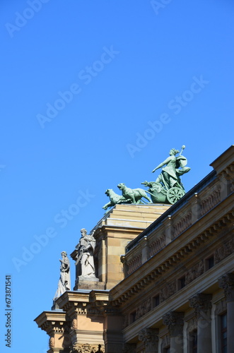 Wiesbaden, Germany - 09.30.2018: The State Theatre, with the statue of Friedrich Schiller in front