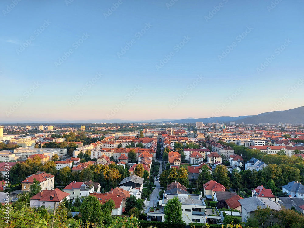 evening. View to Maribor city. Blue sky. Slovenia. Europe