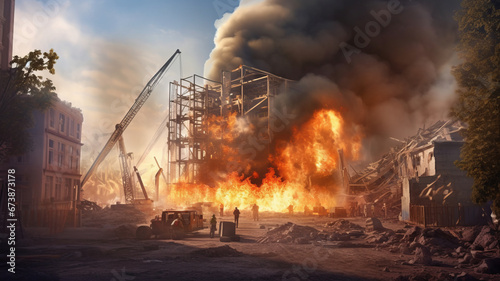 Construction site fire during working time