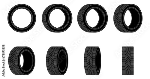 Car tire vector icon. Different angles tires wheel. Flat design. © SolaruS