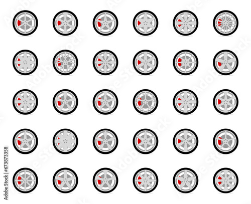 Set tires and wheels. Disc wheel car icon vector.