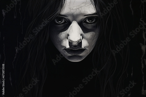 intense portrait of woman with dark makeup photo