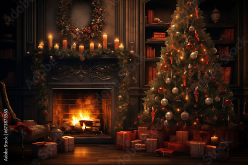 Decked in festive gold, a cozy room glows with Christmas spirit.