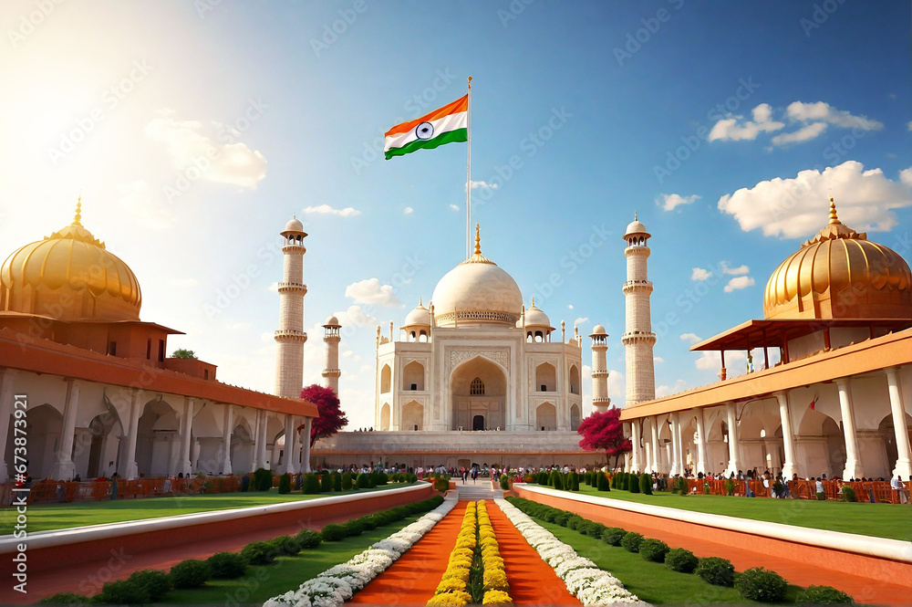 People Celebrating at Taj Mahal on a  India Republic Day