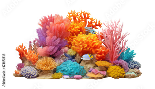 colorful coral reef isolated on transparent background cutout