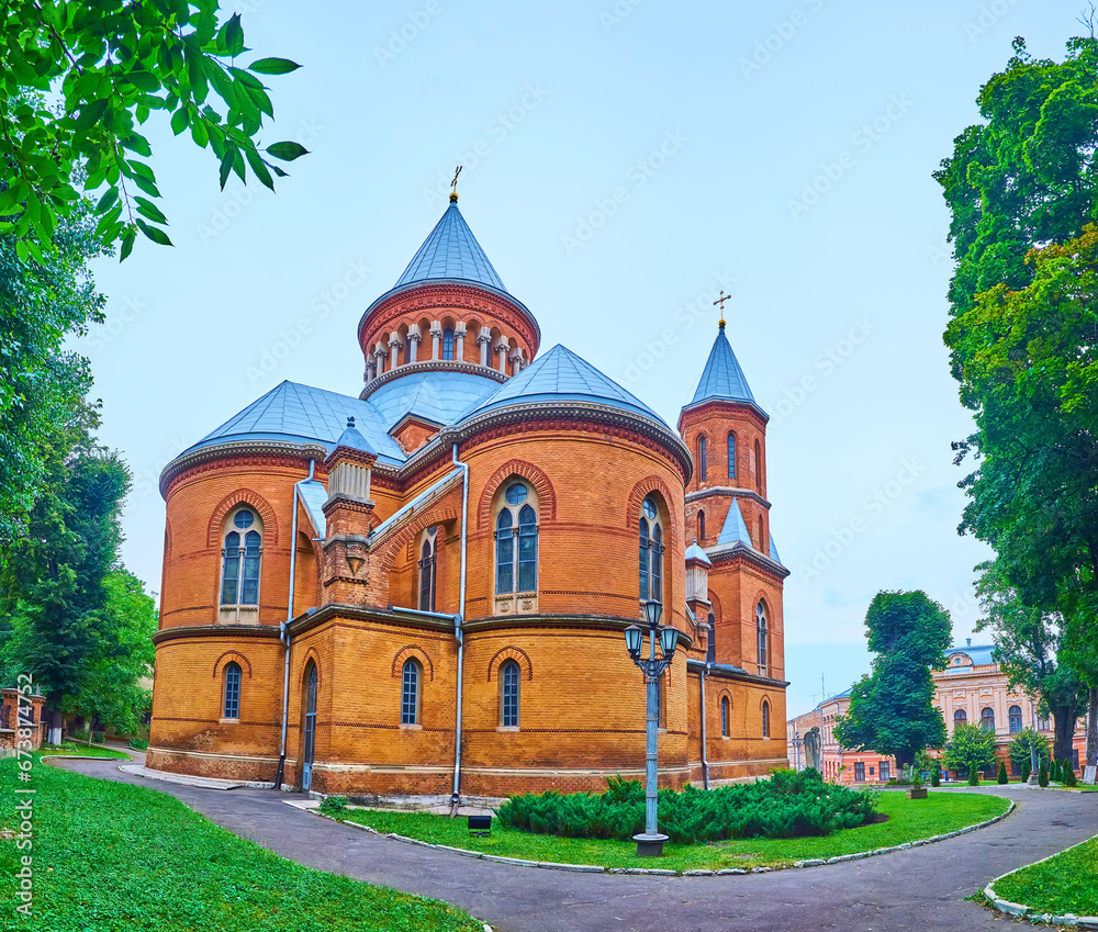 The small park around Holy Apostles Peter and Paul Church, Chernivtsi, Ukraine