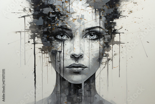 Monochrome portrait with abstract dripping elements