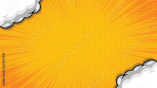 comic orange background with clouds