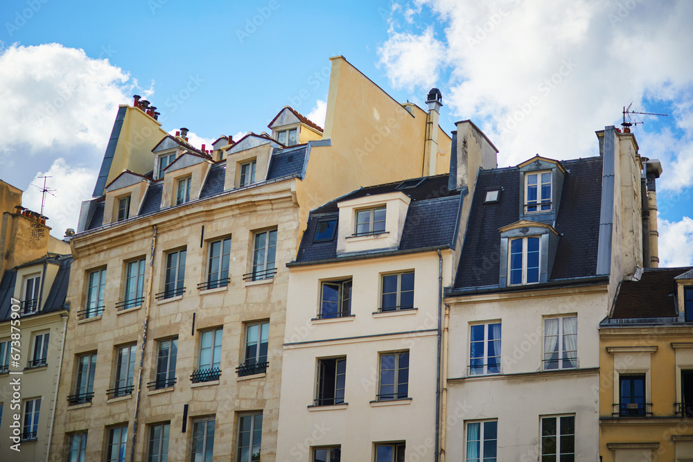 Historical buildings on a street of Paris