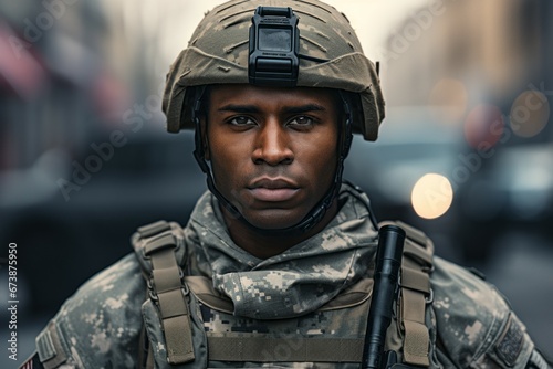 Male professional soldier. Top professions concept. Portrait with selective focus and copy space