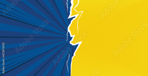 comic versus background with rays and dot halftone