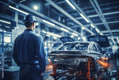 Meticulous Mastery: Engineer's Portrait in Automotive Production Realm. Generative ai