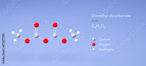 dimethyl dicarbonate molecule, molecular structures, preservative e242, 3d model, Structural Chemical Formula and Atoms with Color Coding photo