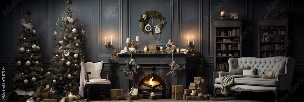 Fototapeta premium Christmas wide screen background wallpaper illustration design, new years