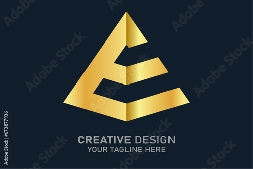 Modern letter E creative pyramid shape logo