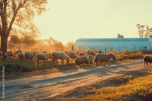 Rebaño de ovejas en el campo photo