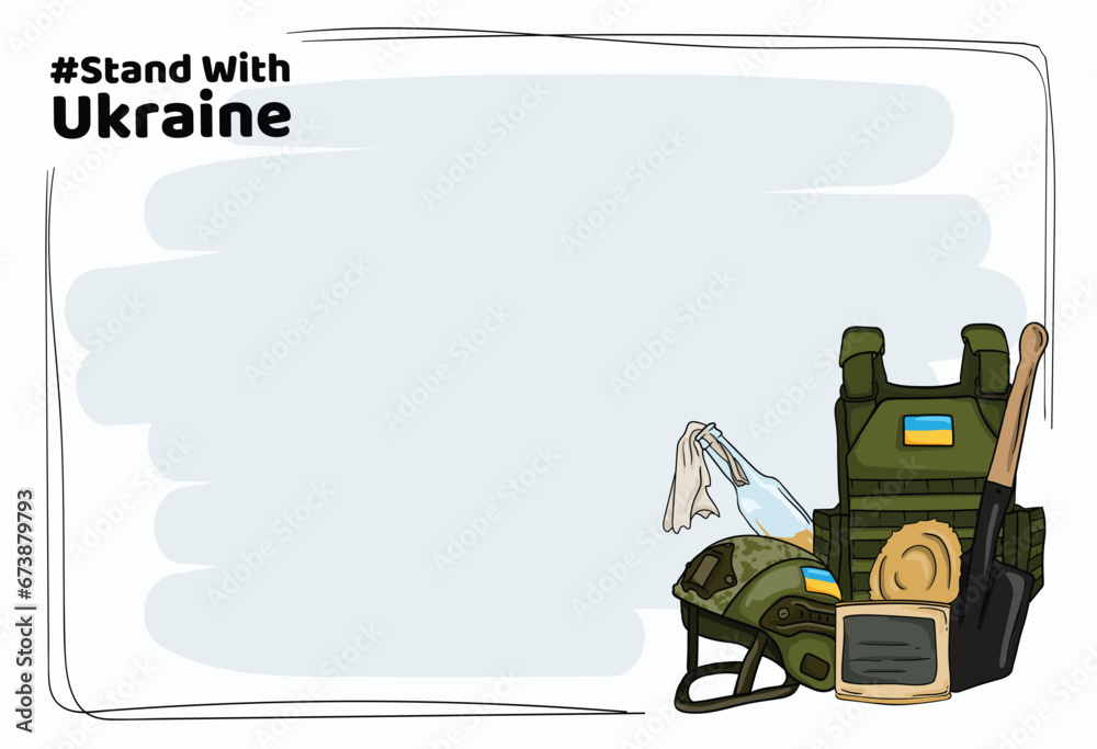 Vector cartoon illustration with space for text war in ukraine with set ...