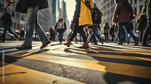 People's legs cross the pedestrian crossing. generative ai photo