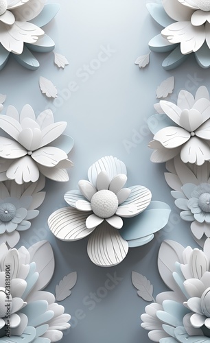 3d mural wallpaper with simple floral background. modern flowers in simple wall, Generative AI