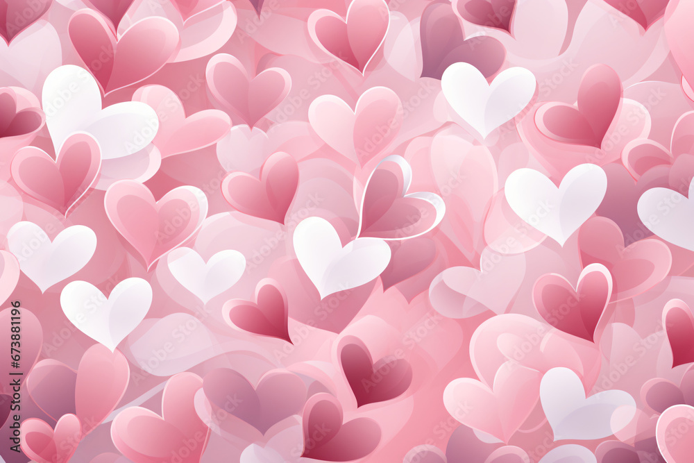 Hearts in soft pink tones fill the space