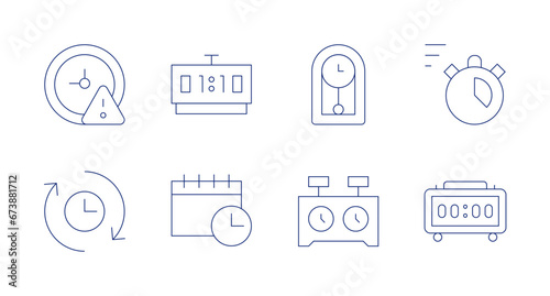 Clock icons. Editable stroke. Containing expired, grandfather clock, chess clock, desk clock, schedule, timer, clock, overtime.