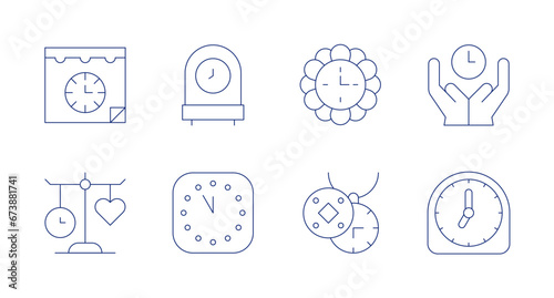 Clock icons. Editable stroke. Containing schedule, balance, wall clock, clock, save time.