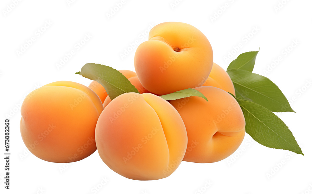 A group of peaches with leaves - isolated on transparent background A group of peaches with leaves - isolated on transparent background