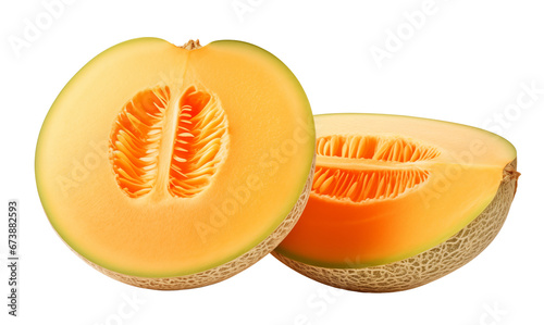 A cut up melon with a slice cut in half - isolated on transparent background photo