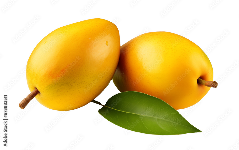 Two yellow fruits with a green leaf - isolated on transparent background