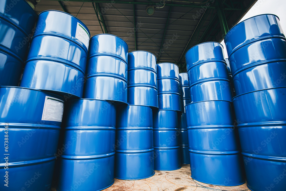 Barrels stock chemical products The metal barrels are blue. Chemistry Barrels stock chemical products The metal barrels are blue. Chemistry