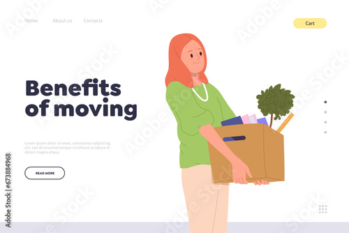 Online service landing page for company providing help in relocation, benefits of moving headline