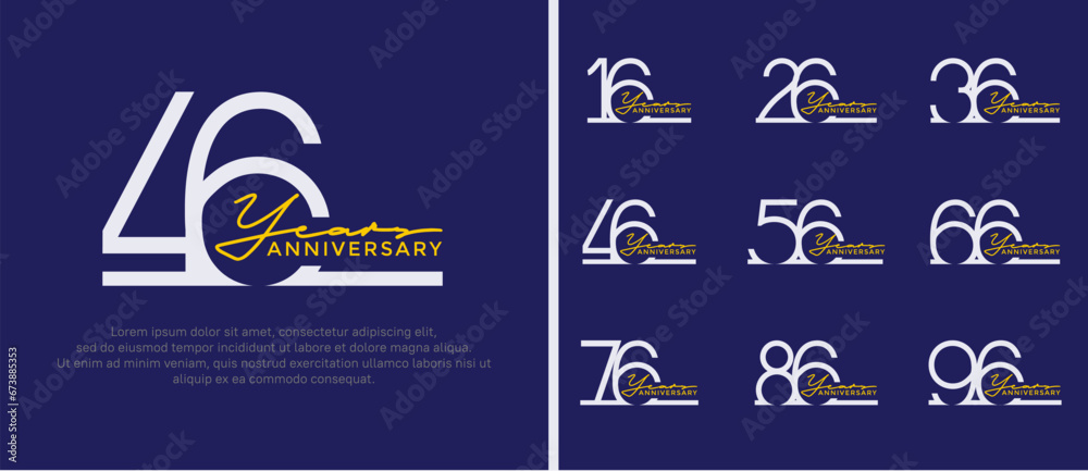 set of anniversary logo silver color on blue background for celebration moment - obrazy, fototapety, plakaty 