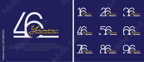 set of anniversary logo silver color on blue background for celebration moment photo