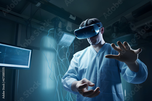 Surgeons performing an intervention in an operating room with the help of virtual reality