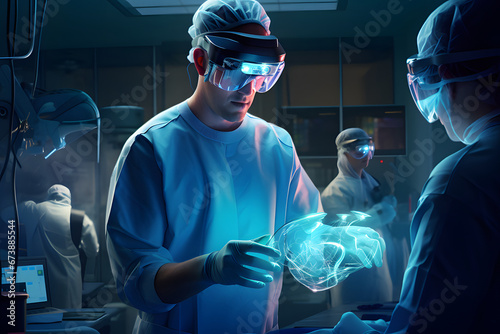 Surgeons performing an intervention in an operating room with the help of virtual reality