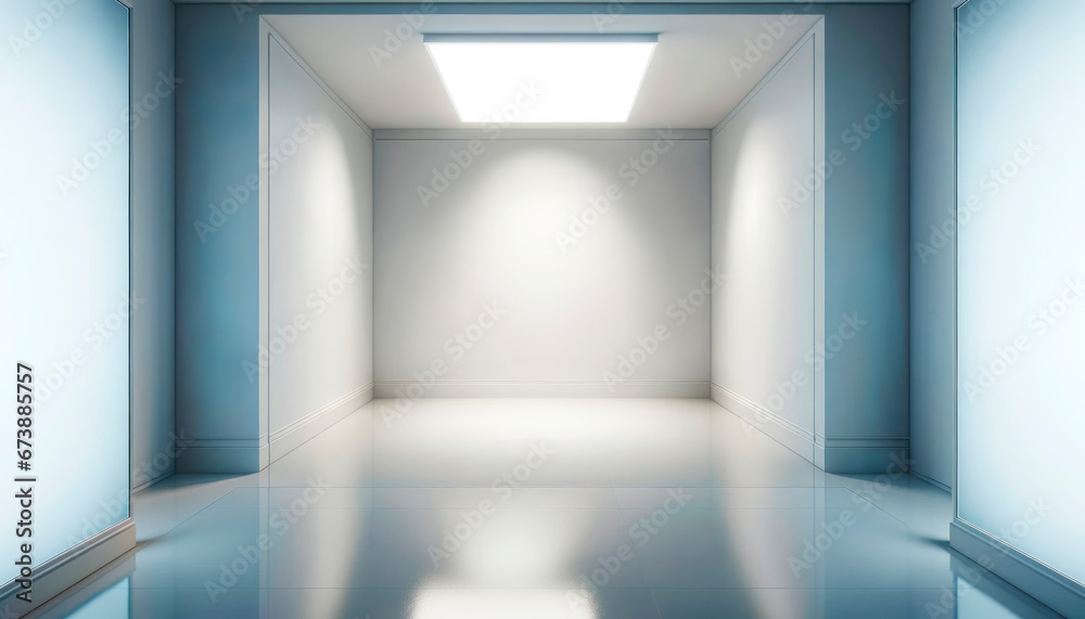 Fototapeta premium Empty white room with blue walls. Generative AI