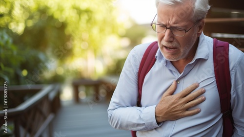 Man with chest pain and shortness of breath, a symptom of angina photo