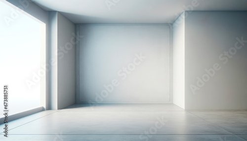 Empty room with white walls and concrete floor. Generative AI