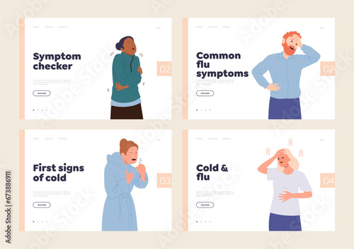 First signs of flu, cold symptoms checker online diagnosis for sick people landing page template photo
