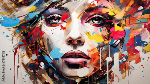 Graphic splash abstract woman portrait