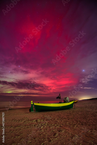 Fototapeta Naklejka Na Ścianę i Meble -  Northern Lights over the Baltic Sea in Poland, Debki