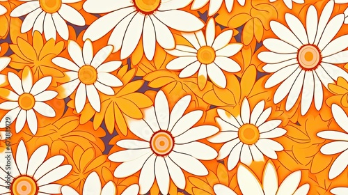 Abstract 70 s Retro Groovy Flowers Background