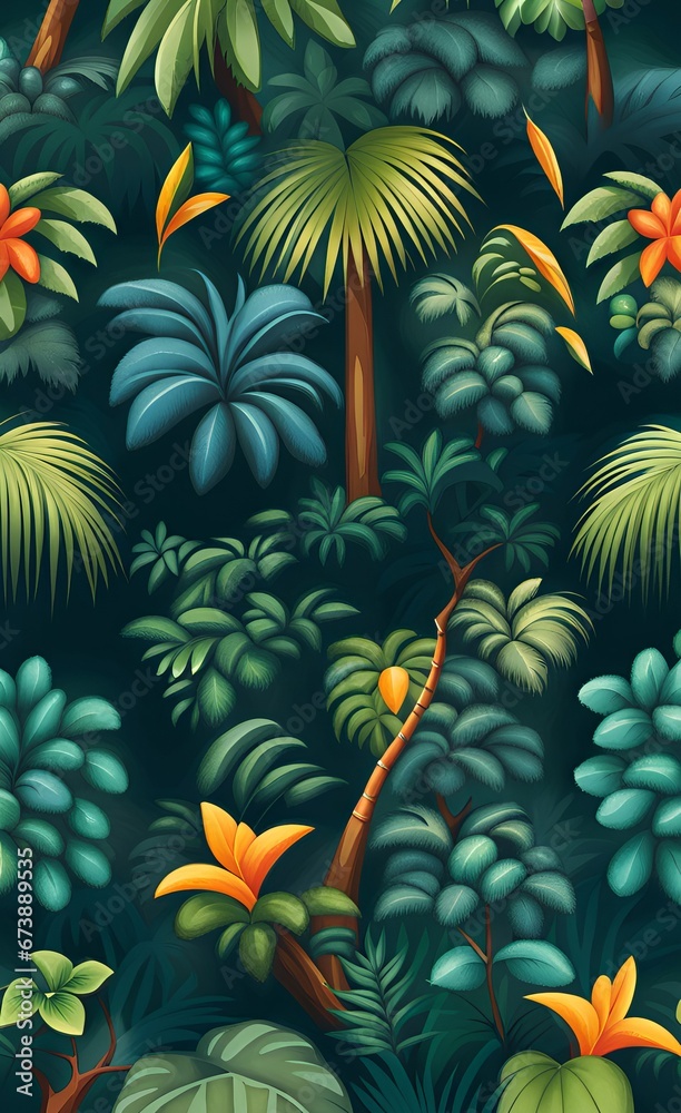 tropical trees and leaves wallpaper design, Generative AI