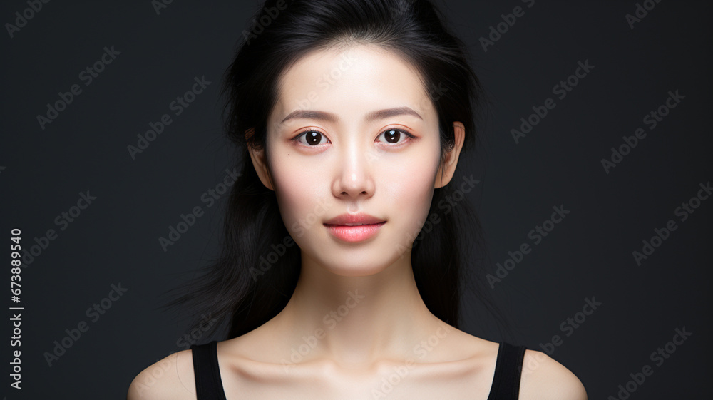 Beautiful young asian woman. Model photography, chinese women, extremely beautiful, in pure gray background.