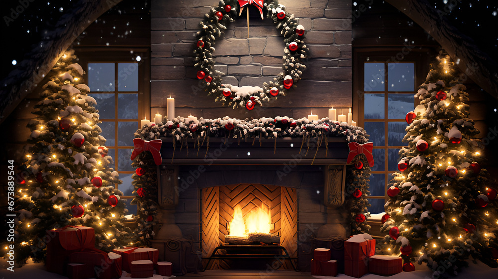 christmas tree with fireplace | generative AI