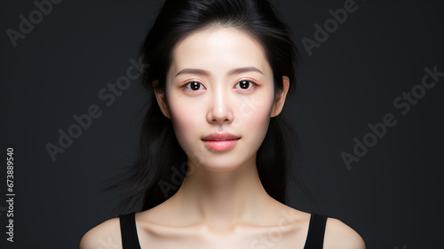 Beautiful young asian woman. Model photography, chinese women, extremely beautiful, in pure gray background.