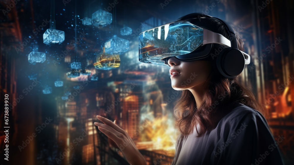 VR, metaverse or futuristic technology, 3d glasses or virtual reality cyberspace for digital innovation in studio. Gaming, online gamer or cyber internet space for creative thinking VR, metaverse or futuristic technology, 3d glasses or virtual reality cyberspace for digital innovation in studio. Gaming, online gamer or cyber internet space for creative thinking