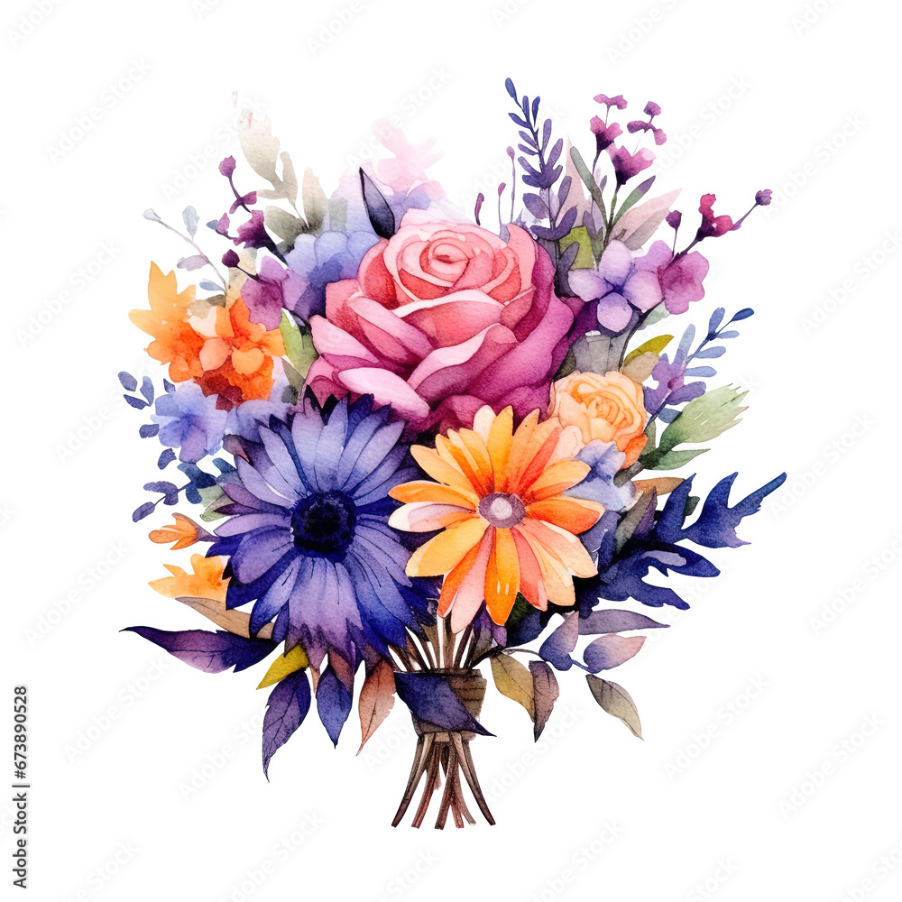 Bouquet of Flowers in vase, winter theme, watercolor, isolate background