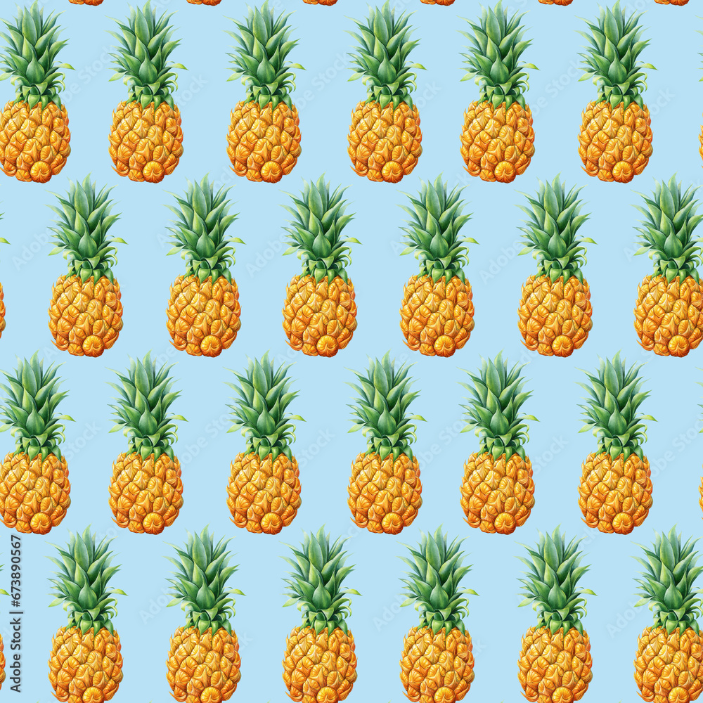 Pineapple seamless pattern with fruits. Summer design for cover, fabric, decor, background. Botanical watercolor fruit Pineapple seamless pattern with fruits. Summer design for cover, fabric, decor, background. Botanical watercolor fruit