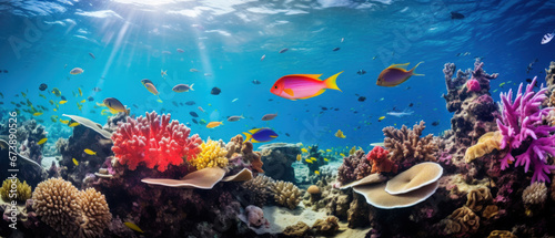 Underwater ocean with marine life and colorful fish © Chrixxi